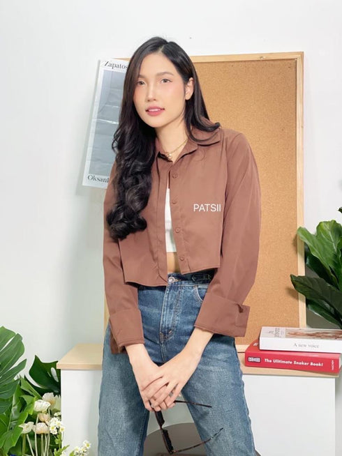 Collar Crop Shirts For Womens